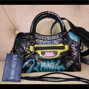 Balenciaga Classic Mini City Graffiti Bag Black